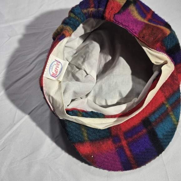 Vintage Marvel Logo 7 Plaid Fleece Hat Cap Size 54 cm RN 51544 Rare 1990s - Picture 8 of 9